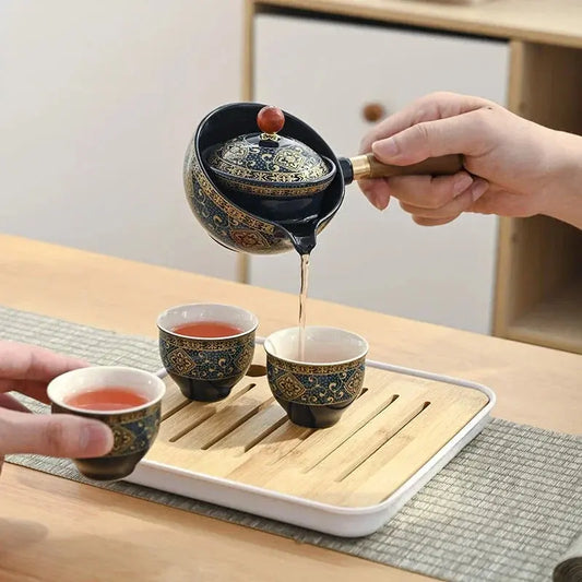 Kit thé voyage céramique théière rotative 360°, filtre inox 304 et sac transport inclus