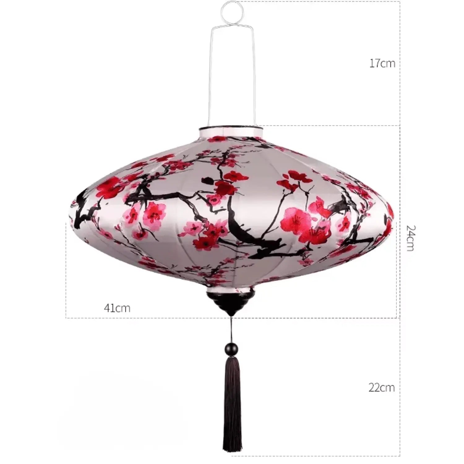 Lanterne chinoise florale pompons et armature bambou, décoration traditionnelle festive élégante