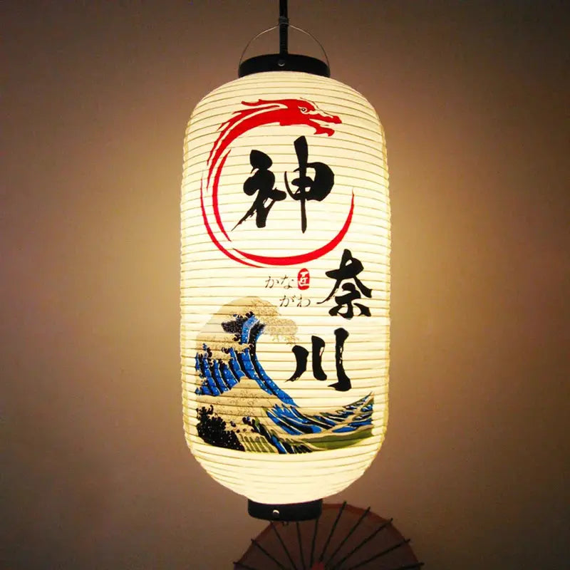 Lanterne japonaise décorative avec motif bol de ramen rouge