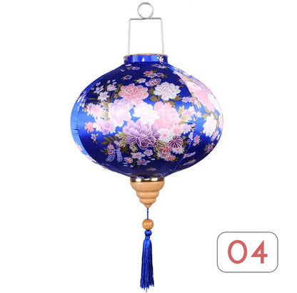 Lanterne japonaise violette en soie décorative avec pompon