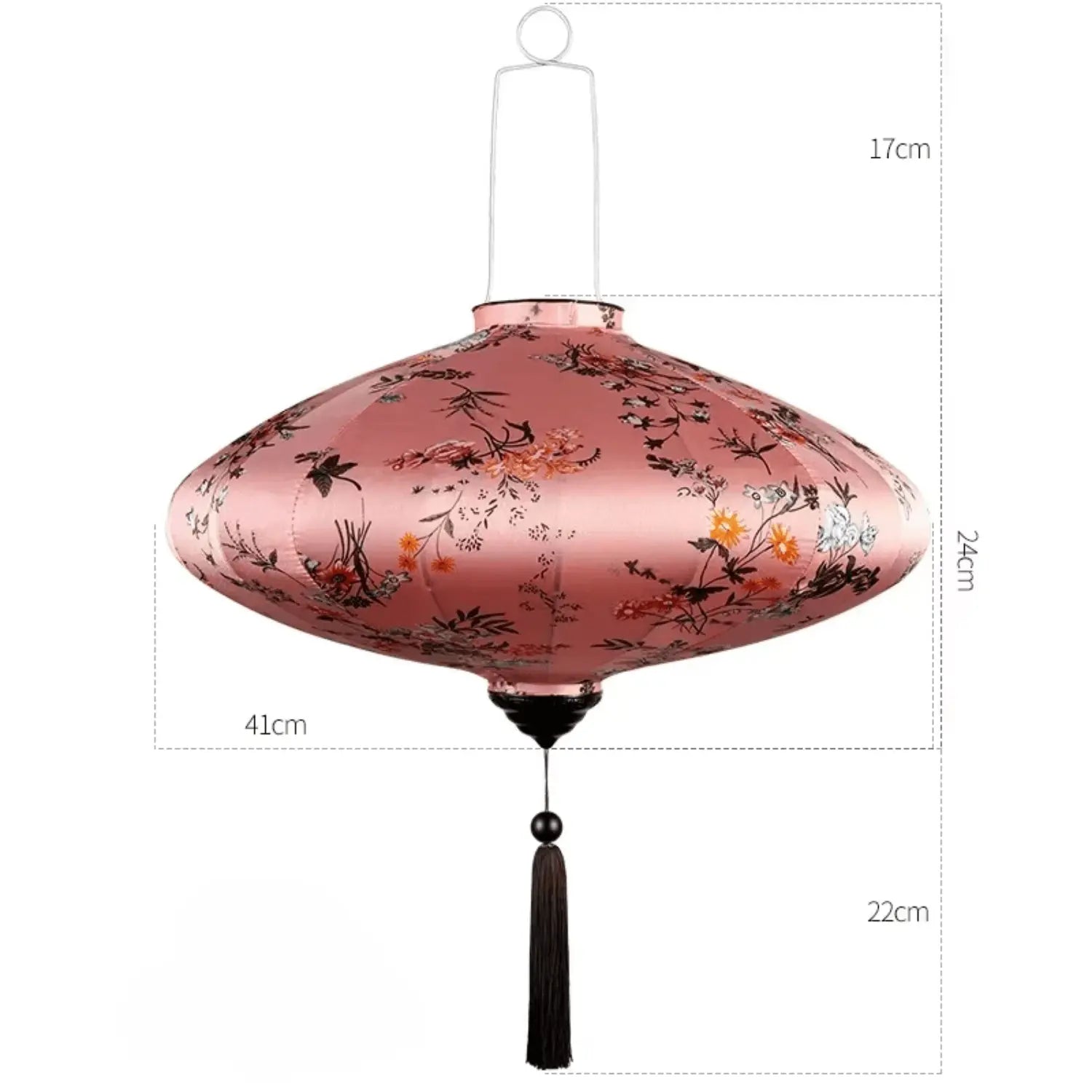 Lanterne orientale soie florale décoration, pompons traditionnels asiatiques installation facile