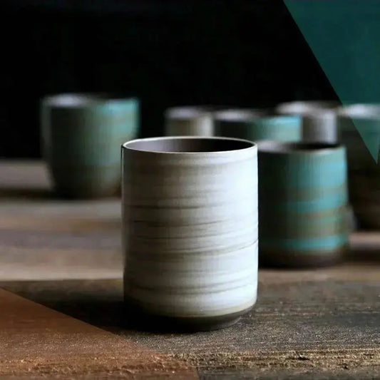 Mug grès émaillé craquelé peint à la main, céramique unique style vintage asiatique zen