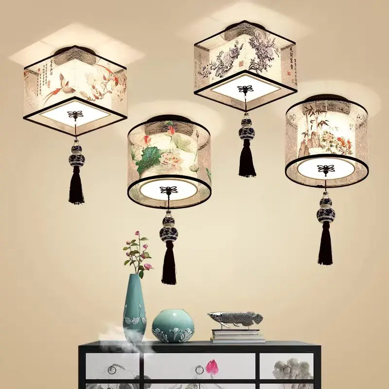 Plafonnier asiatique LED avec motif lotus