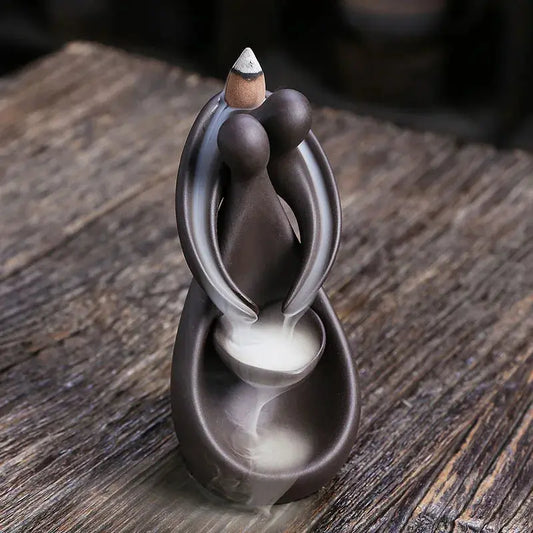 Porte-encens Cascade Couple en céramique, effet de fumée relaxant