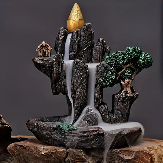 Porte-encens en résine en forme de montagne, effet cascade mystique