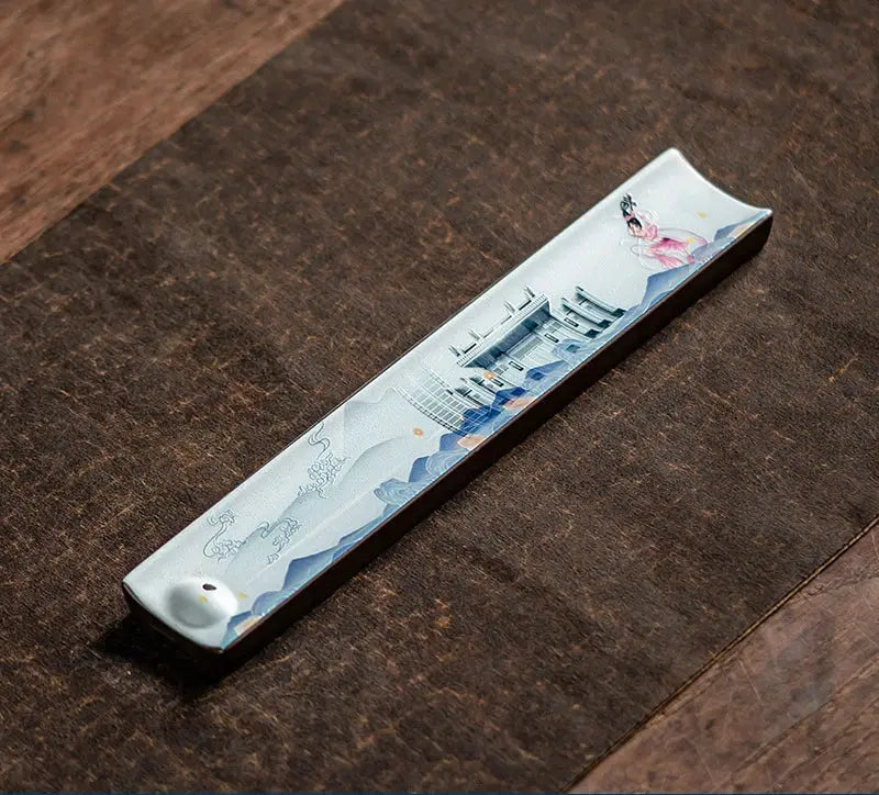 Porte-encens rectangulaire en céramique orientale décorée