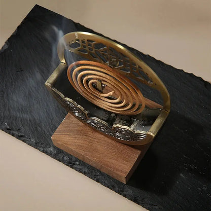 Porte-spirale encens rétro chinois décoratif, motifs nuages métal résistant chaleur