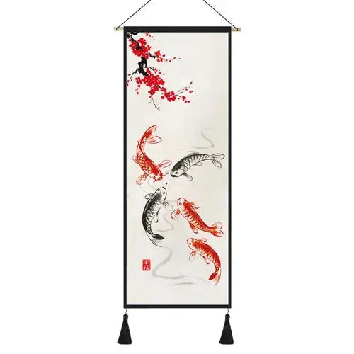 Rouleau mural japonais avec grues et fleurs de cerisier