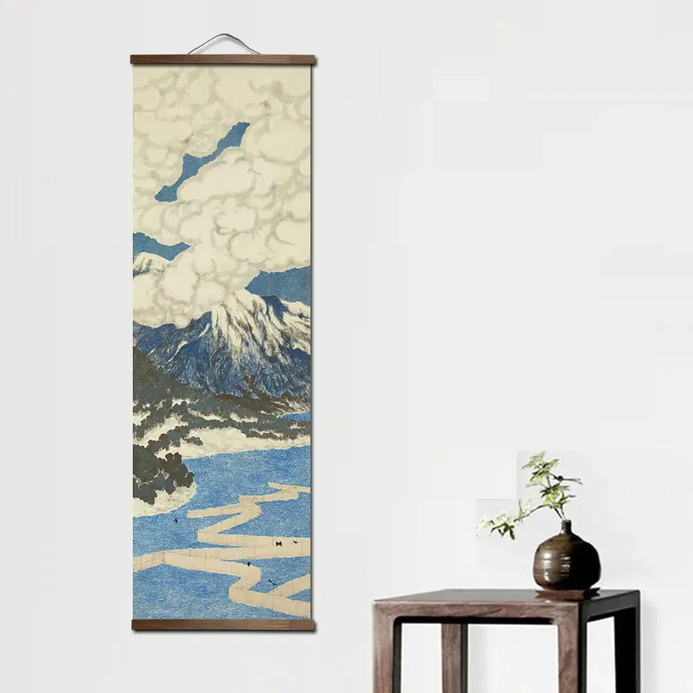 Rouleau mural japonais sur toile avec paysage à l’encre
