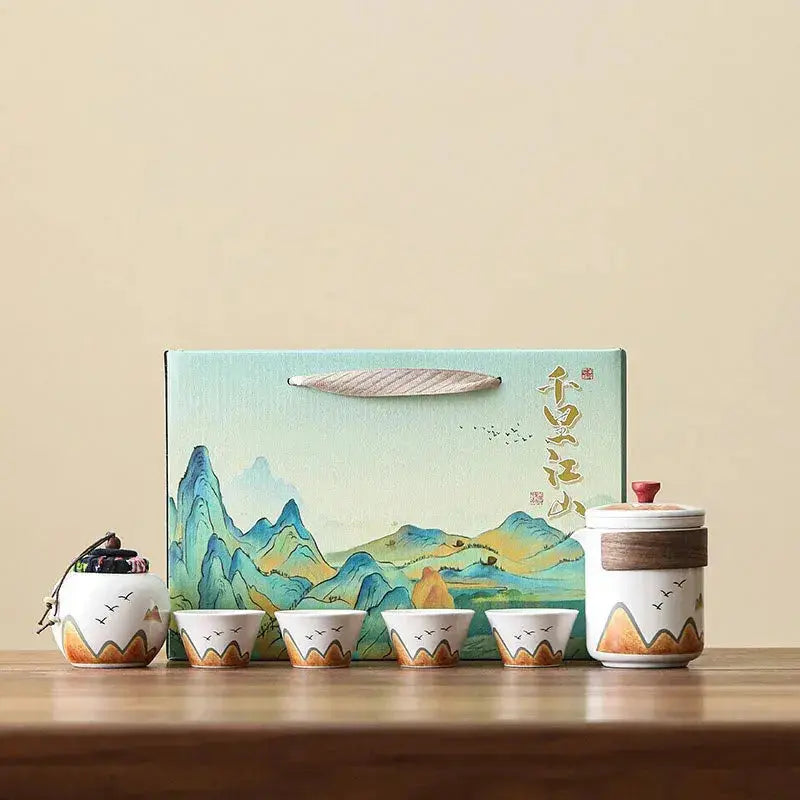 Set thé céramique art moderne complet, théière 4 tasses et conservation cadeau toutes occasions