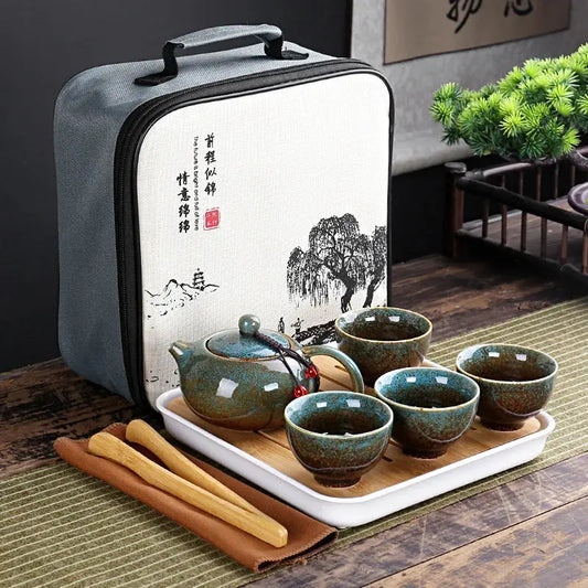 Service à thé chinois de voyage en céramique