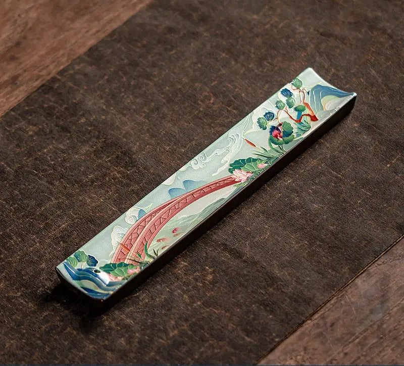 Support plat pour encens en céramique émaillée zen