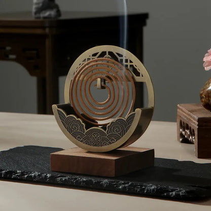 Support encens spirale métal bureau et salon, design rétro chinois démontable facile entretien