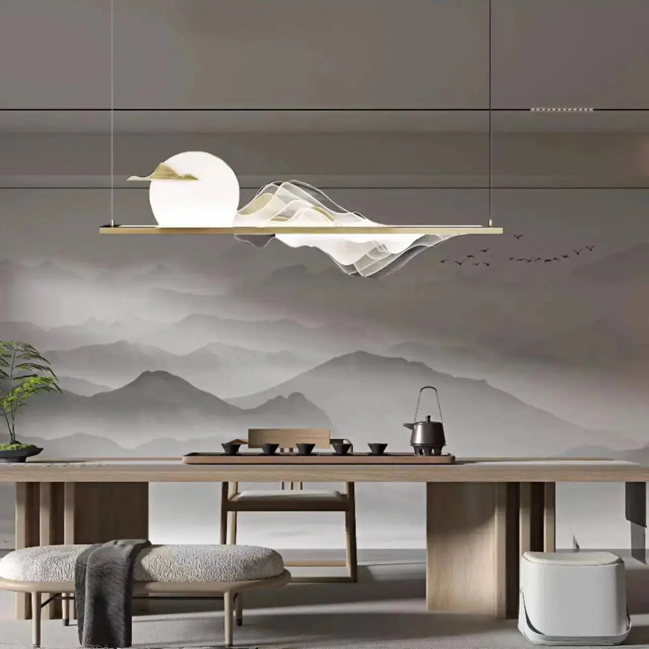 Suspension japonaise LED lustre zen design