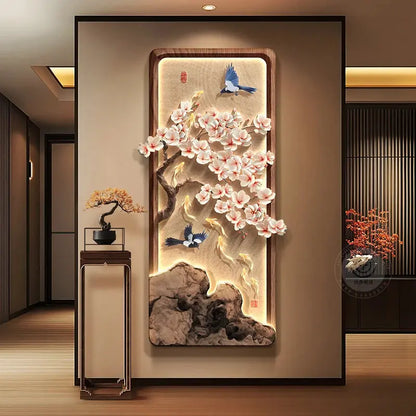 Tableau japonais LED fleurs de cerisier et poissons
