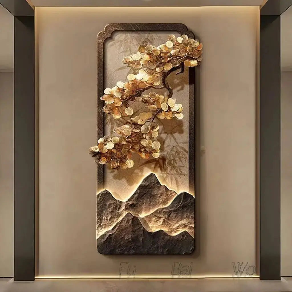 Tableau mural japonais LED paysage montagne zen