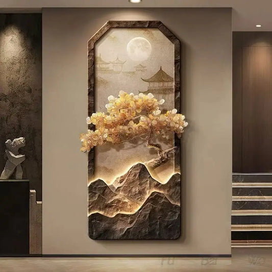 Tableau mural japonais LED arbre et paysage zen