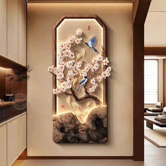 Tableau mural japonais LED neuf poissons Feng Shui