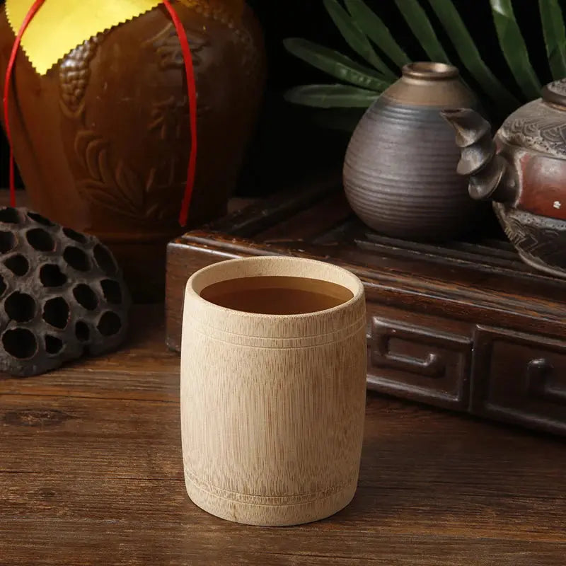 Tasse bambou japonaise wabi-sabi naturelle, variations grain uniques artisanat manuel