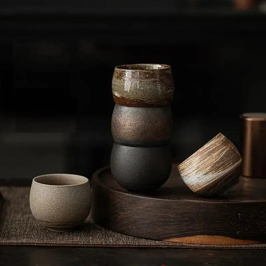 Tasse céramique wabi-sabi japonaise 80ml, porcelaine artisanale finitions irrégulières uniques