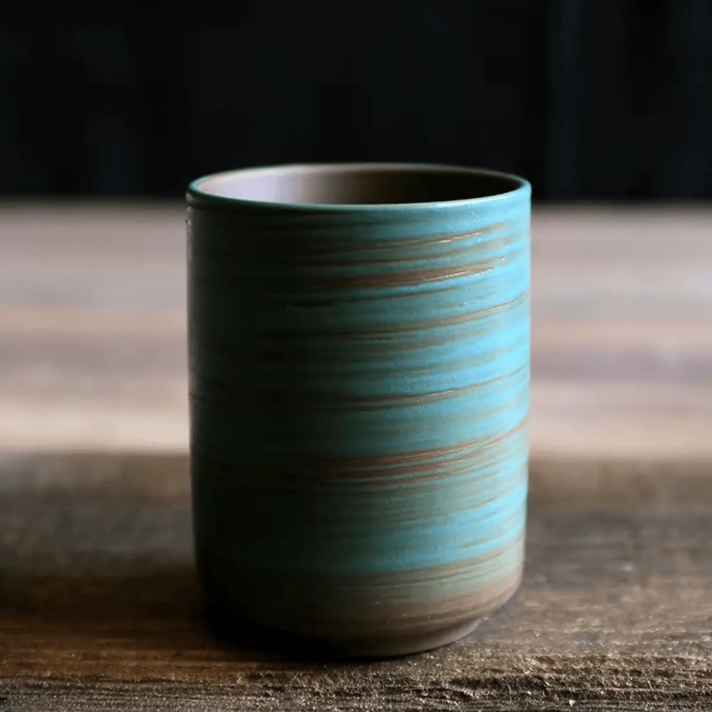 Tasse grès vintage émaillé craquelé zen, nuances couleur uniques peint main tradition asiatique