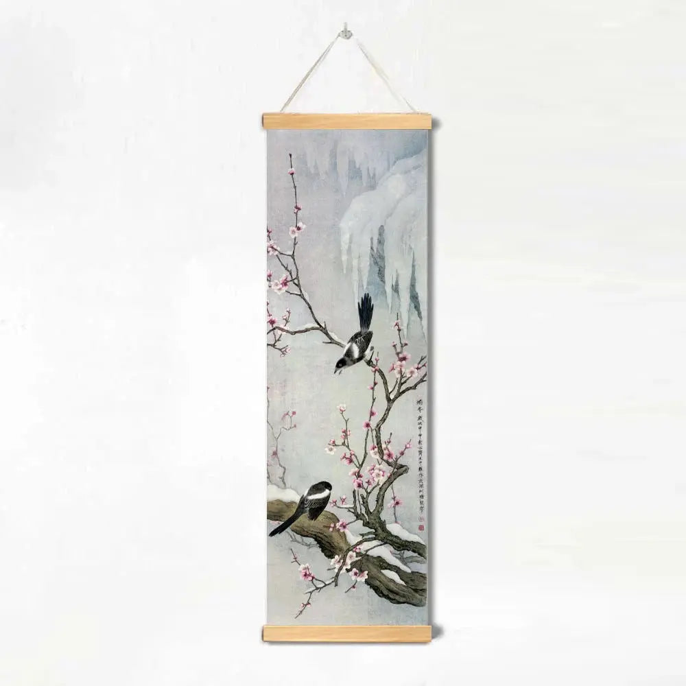 Tenture murale japonaise avec oiseaux et fleurs