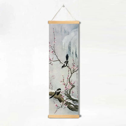 Tenture murale japonaise avec oiseaux et fleurs