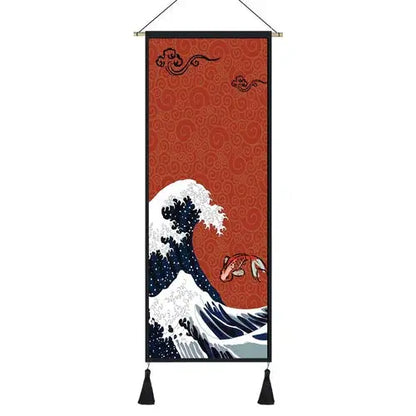 Tenture murale japonaise avec pagode et paysage traditionnel